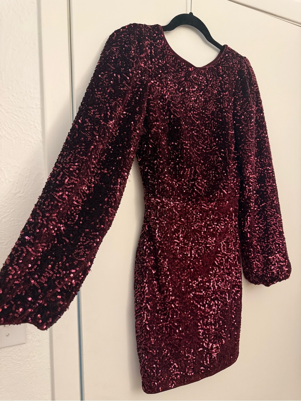 Altar'd State Burgundy Sequin Mini Dress with Balloon Sleeves